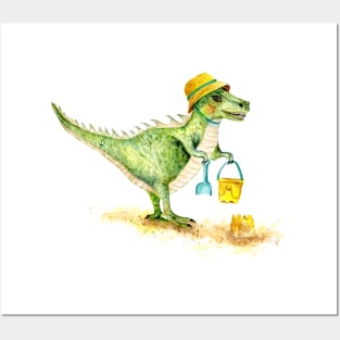 Baby Dinosaur T-Rex on the Beach Posters and Art